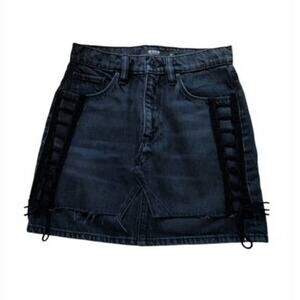 Hudson Los Angeles Viper Black Denim Side Lace-up Mini Jean Skirt 25